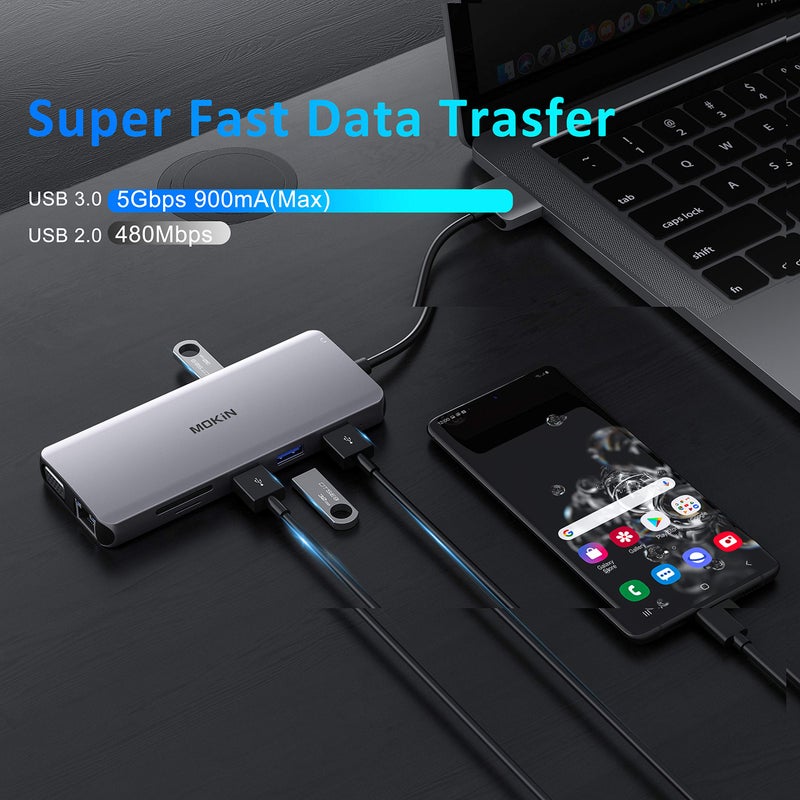 Mokin MacBook Pro Docking Station Dual Monitor HDMI Adapter,12 in 1 USB C Adapters for MacBook Pro Air Mac HDMI Dock Dongle Dual USB C to DualHDMI VGA Ethernet AUX 4USB SD/TF100W PD - Image 5